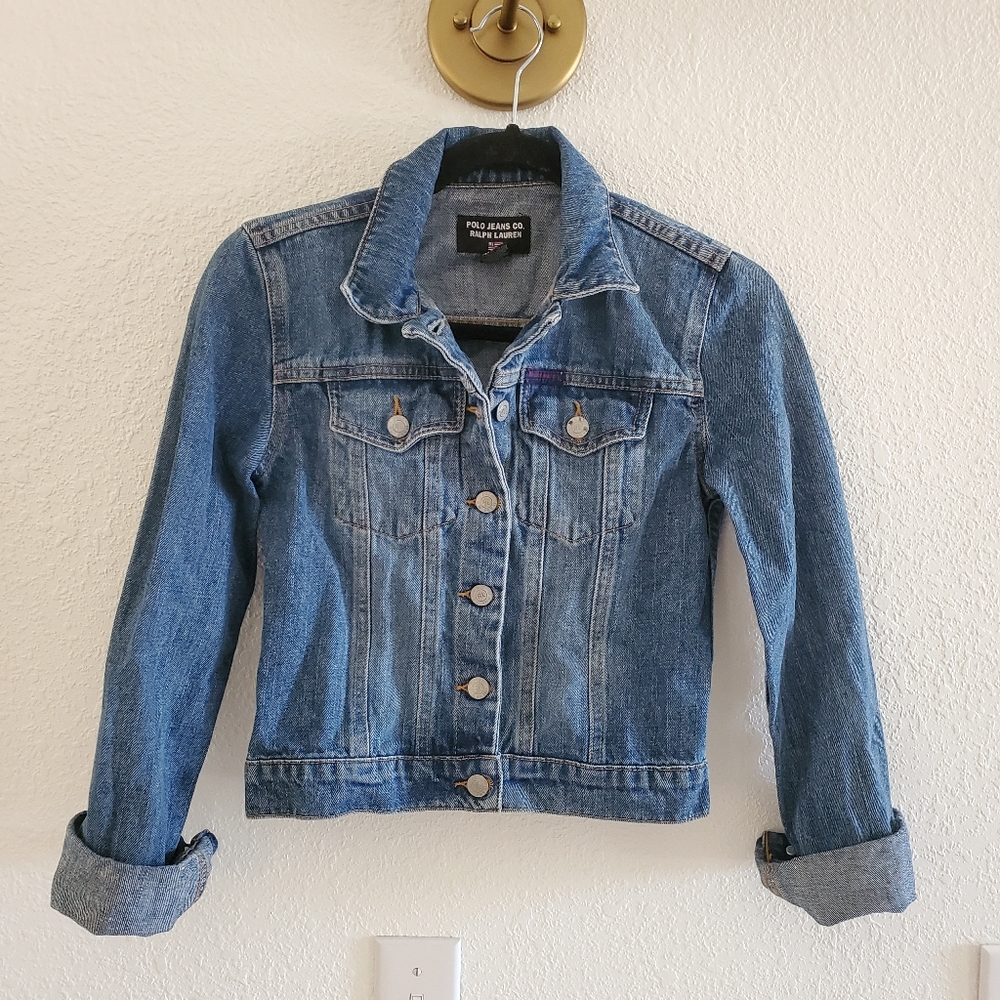Polo Jeans Co Ralph Lauren Black Label Distressed Blue Denim Jacket Size xs